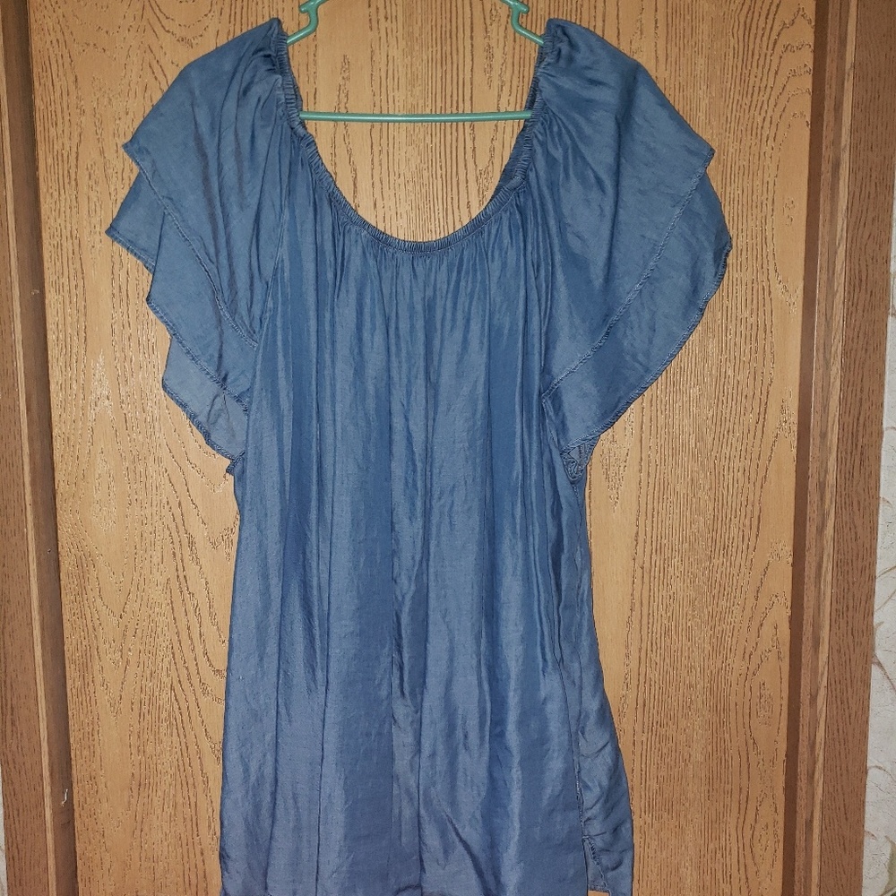 Off shoulder chambray blouse